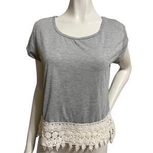 Rewind Gray and Lace Short Sleeve High/Low Blouse Size Medium